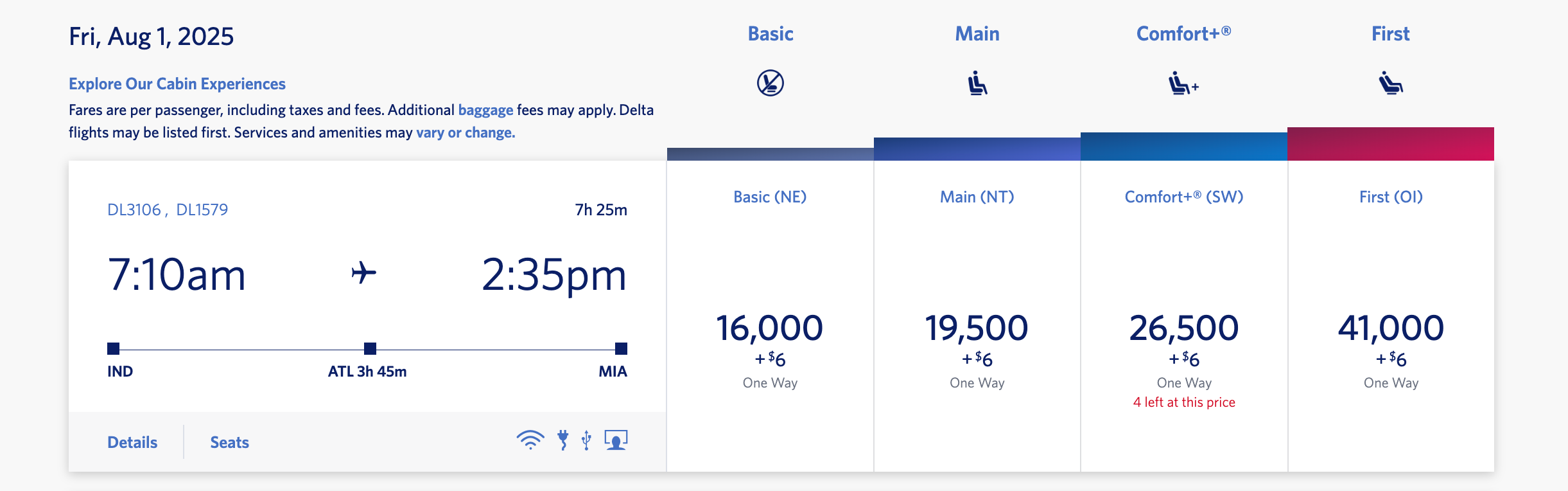 Screenshot showing booking from Indiana to Florida on Delta.